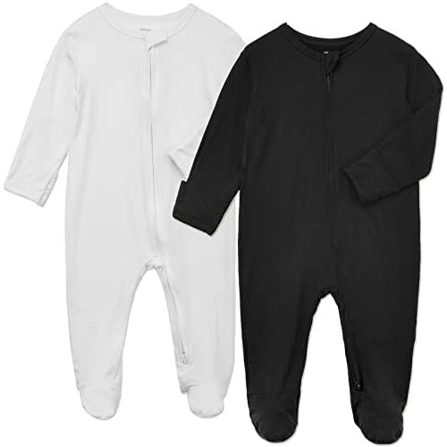 Aablexema Baby Footie Pajamas Zipper - Rayon from Bamboo Infant Footed Pjs with Mittens Sleepwear Jammies