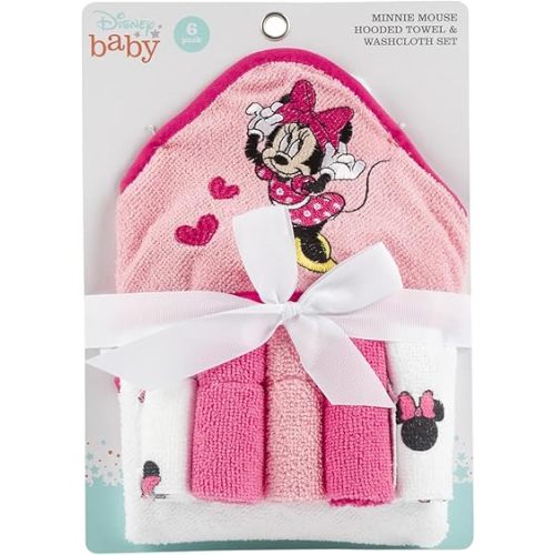 Disney Baby Minnie Mouse Hooded Towel with 5 Piece Washcloth Set - GS71710