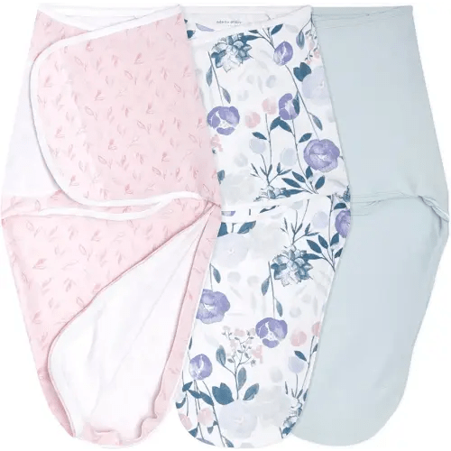 aden + anais, Cotton Knit Baby Wrap, Newborn Wearable Swaddle Blanket, 3 Pack, Flowers Bloom, 0-3 Months