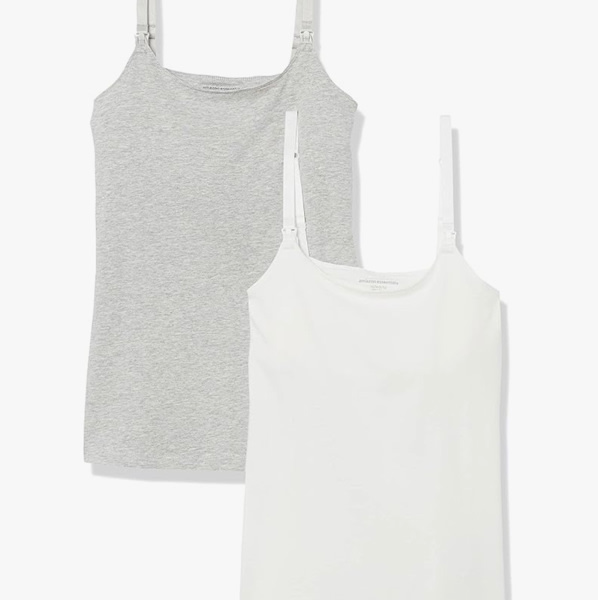 Amazon Essentials Women's Maternity Nursing Tops, Pregnancy Clothes with Adjustable Straps and Built-in Shelf Bra, Pack of 2