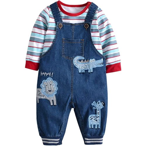 Baby Boy Clothes Set Infant Boy's Long Sleeve Romper+Dinosaur Denim Overalls Toddler Boys Fall Winter Outfits Suit