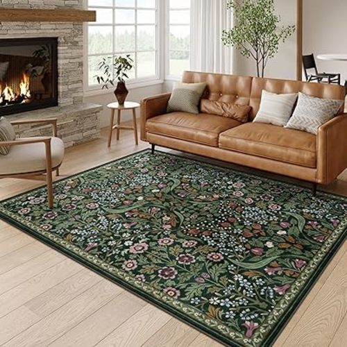 Moynesa Floral Washable 5 x 7 Rug, Green