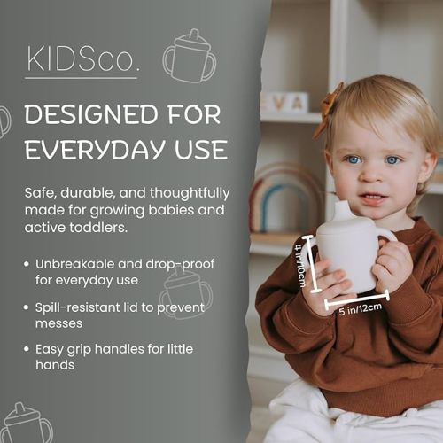 Silicone Sippy Cup and Training Cup for Baby 6 months+ Soft Spout and Handles Unbreakable Easy Grip for Babies 6-12 months and Toddlers 1-3 years 5oz/150ml (Grey Mist and Pink)