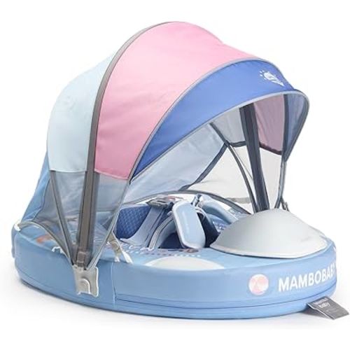 Mambobaby Float with Canopy, Non-Inflatable Swim Trainer for Infants and Toddlers 3-24 Months, Avoid Flip Design, UPF 50+, Safe & Comfortable Baby Pool Float