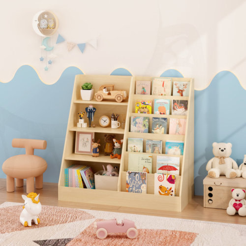 Latitude Run® Multifunctional 4 Tier Wooden Shelf For Books And Toys In Playroom Or Nursery | Wayfair