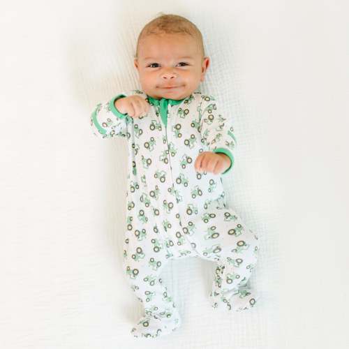 Lil' Green Tractor Print Zip Footie