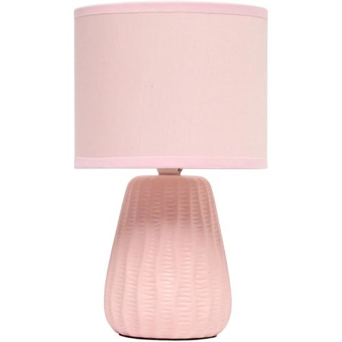 Simple Designs LT1138-LPK 11.02" Traditional Mini Modern Ceramic Texture Pastel Accent Bedside Table Desk Lamp w Matching Fabric Shade for Decor,Bedroom, Nightstand, Living Room, Entryway, Light Pink