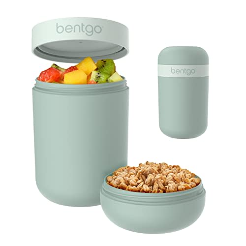 Bentgo Snack Cup - Reusable Snack Container with Leak-Proof Design, Toppings Compartment, and Dual-Sealing Lid, Portable & Lightweight for Work, Travel, Gym - Dishwasher Safe (Mint Green)