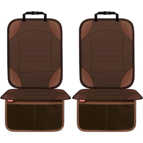 Car Seat Protector for Child Car Seat - Waterproof Non-Slip Leather Mat with 2 Mesh Pockets, Universal Seat Cover for Baby, Pets & Vehicles(2-Pack, Brown)