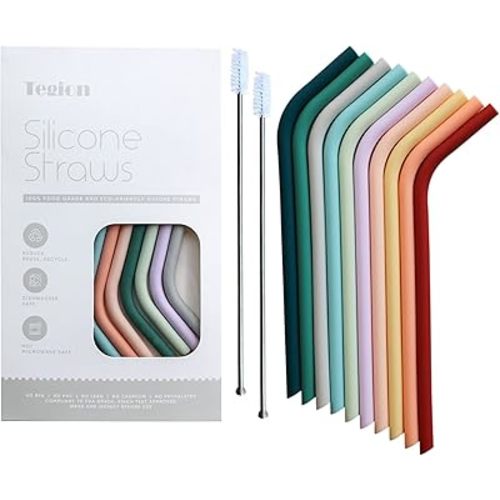 Reusable Thin Short 6.7" Cute Silicone Bendy Straws for Toddlers&Kids&Baby,6 10 12 oz Wine/Yeti Tumbler, Coffee/Cocktail Mug,Soda Cans,Take n toss Cup/BPA FREE-Small Flexible with Brushes