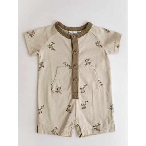 Short Henley Romper- Frogs