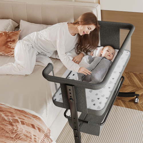 SACVON Baby Bassinets, All Mesh Crib Portable for Safe Co-Sleeping,Adjustable Bedside Sleeper,Baby Bed for Infant Newborn, Gray