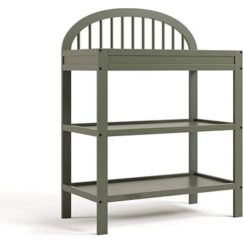 Graco Olivia Changing Table with Water-Resistant Changing Pad (Olive) - GREENGUARD Gold Certified, Includes Bonus Water-Resistant Changing Pad with Safety Strap, 2 Open Shelves, Stylish Design