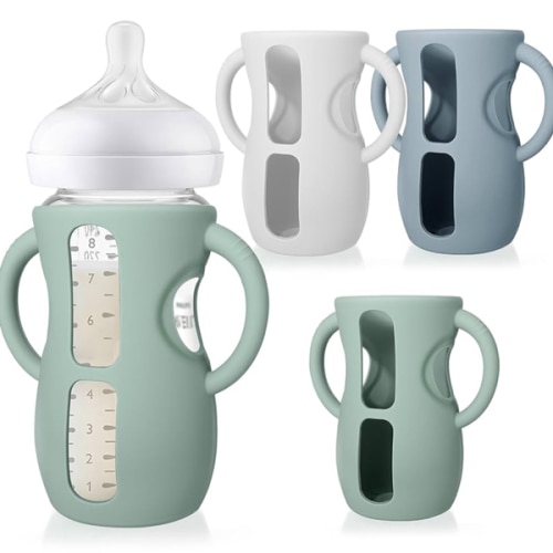 Juome Silicone Sleeves with Handles for Avent Natural Glass Baby Bottle - 3 Pack Anti Breakage Baby Bottles Holder, Compatible with Philips Avent Anti Colic Baby Bottles 8 oz
