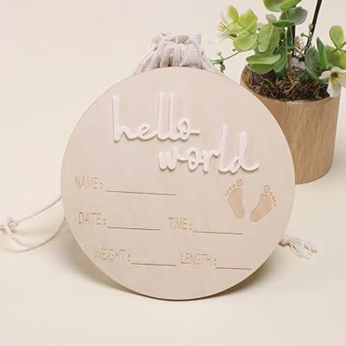 Baby Announcement Signs Baby Milestone Cards Wooden Newborn Photography Props Baby Birth Announcement Sign Baby Shower and Pregnancy Gifts for Boy and Girl 6 * 6 inches 1Pcs-Hello Word White
