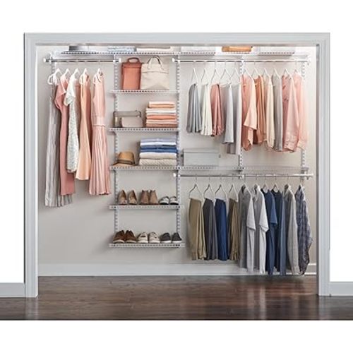 Rubbermaid Configurations Deluxe Custom Closet Kit, 4-8Ft. Adjustable Metal Wire Shelving, White Finish, Expandable Organization System, Hardware Included, for Home Closet/Pantry/Laundry/Mudroom