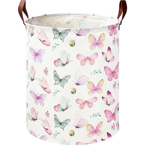 19.7" Butterfly Laundry Basket,Kids Dirty Clothes Hamper,Waterproof Toys Storage Bin,Room Decor,Gift Baskets,Baby Nursery Hamper(Pink Butterfly)