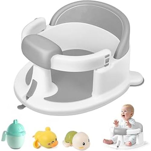 Baby Bath Seat for Babies 6 Months & Up, Toddler Bath Seats for Babies Sitting Up, Non-Slip Infant Bath Tub Chair with Suction Cups & Soft Cushion for Shower, Compact Toddler Bathtub Seat, Grey