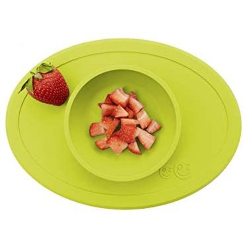 ez pz Tiny Bowl - 100% Silicone Suction Bowl with Built-in Placemat for First Foods + Baby Led Weaning - Fits on All Highchair Trays - 4 Months+ (Lime)