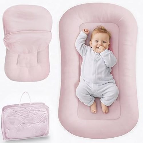 Infant Support Cushion - Baby Lounger for Newborn, 0-24 Months, Breathable Cotton Fabric Infant Support Cushion, Portable Newborn Essentials for Home and Travel, Dustypink (Cover Included)