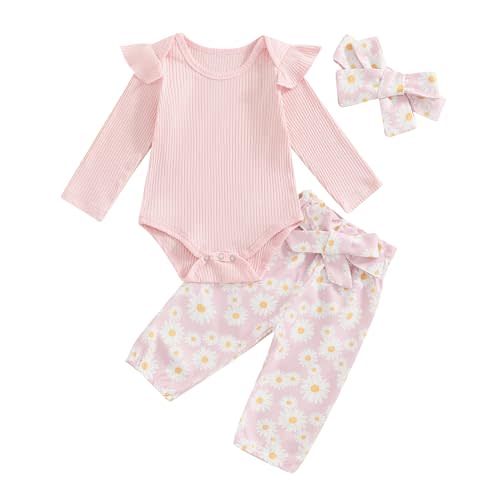 Engofs Newborn Baby Girl Clothes 0 3 6 9 12 18 Months Long Sleeve Romper Pants Headband Fall Winter Outfits