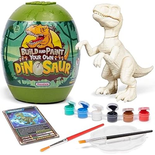 PREXTEX Build and Paint Your Own Collectible Dinosaur Toy Kit - Surprise Dino Egg Set, Building Toy, Arts and Crafts for Kids Ages 6-8, Painting/Art Set, Kids Gifts, Dino Easter Basket Stuffers