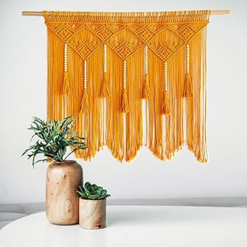 Youngeast Large Macrame Wall Hanging Macrame Headboard for Bedroom Macrame Window Curtains Boho Wall Decor Wall Art tapestry Tassel Woven Wall Backdrop 31”X39” (Wood Dowels Not Included)