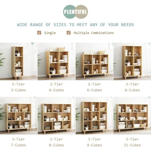 IOTXY Freestanding Open Cubes Bookcase - 2-Tier Floor Standing Wooden Storage Display Cabinet Organizer with Legs for Home Office, 6-Cubes Open Shelf Low Short Bookshelf, Oak