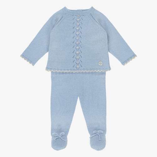 Artesanía Granlei - Blue Knitted 2 Piece Babygrow | Childrensalon