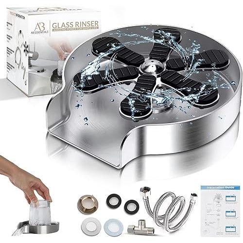Professional Glass Rinser for Kitchen Sink, Stainless Steel Cup Washer for Sink - Bottle Washer Kitchen Accessories, Rust Resistant Pressure Glass Washer - Perfect for Home Kitchens, Bars, and Cafes