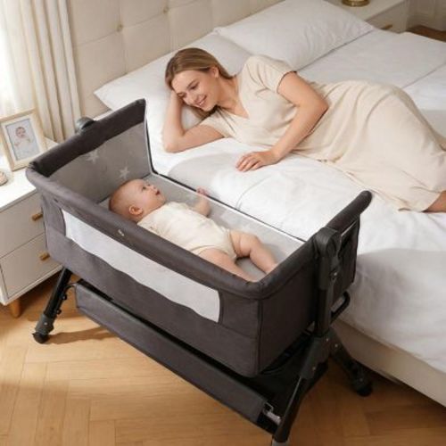 Kmaier Baby Bassinet 3 in 1 Baby Bassinet Bedside Sleeper, Easy Assemble And Folding Portable Baby Cradle,Dark Grey