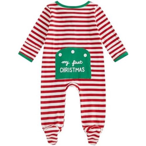BULINGNA Newborn Baby Girl Boy My First Christmas Outfit Long Sleeve Letters Print Footies Jumpsuit with Zipper Fall Outfit