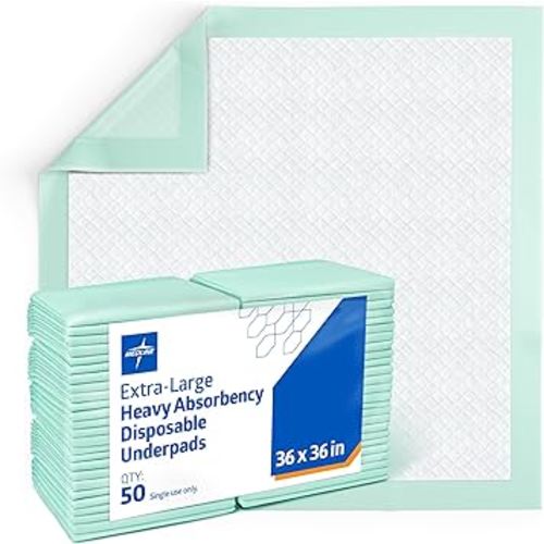 Medline Incontinence Bed Pads 36 x 36 Inches (Pack of 50), Super Absorbent Extra Large Disposable Underpads for Surface Protection, Thick Quilted Chucks Pee Pads for Adults, Kids and Babies, Green