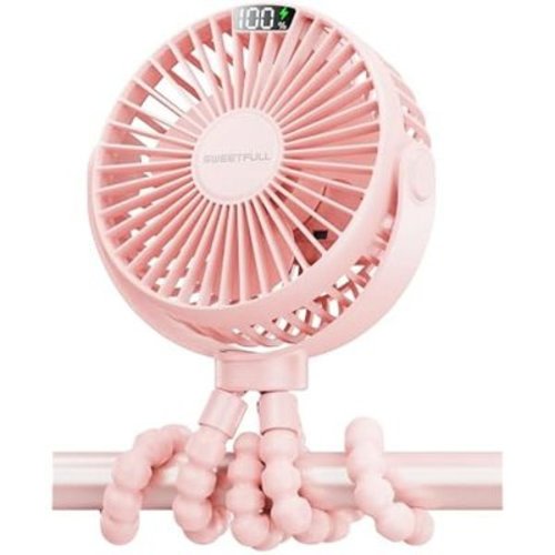 Portable Stroller Fan with LED Display 4000mAh Battery Powered Mini Clip Fan, 4-Speed Rechargeable Small Personal Fan Handheld Desk Cooling Fan for Car Seat Crib Treadmill Travel-Pink