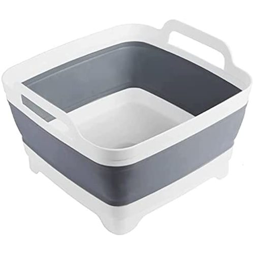 Dishpan For Washing Dishes,9L Collapsible Dish Tub Portable Sink,Wash Dish Basin,Foldable Laundry Tub,Washing Basin with Drain Plug,Dishpan for Kitchen Sink,Camping Dish Washing Tub,Gray