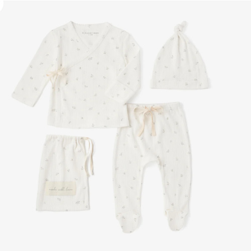 White Floral Organic Cotton Pointelle Layette 2 Pc Gift Set – Elegant Baby