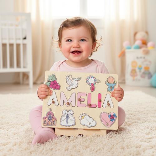 Baptism Gift Girl Wooden Name Puzzle, Personalized Name Puzzle, Baptism Puzzle Gift, Girl Baptism Gifts, Religious Puzzle, Christening Gifts