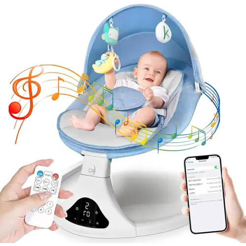 Electric Baby Swing for Infants to Toddler| Portable Infant Swing with Remote Control, Rocker with 5 Speeds, 3-Point Harness,3 Seat Positions for Baby Boy Girl (Blue)