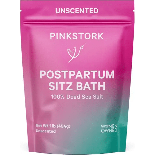 Pink Stork Postpartum Sitz Bath Soak: Dead Sea Salt for Perineal Care & Cleansing, Postpartum Recovery, Labor and Delivery Essentials, Women-Owned, Unscented, 16 oz
