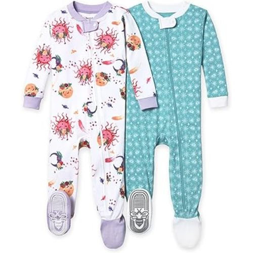 Burt's Bees Baby Girls' Pajamas, Zip Front Non-slip Footed Pjs, 100% Organic Cotton and Toddler Sleepers