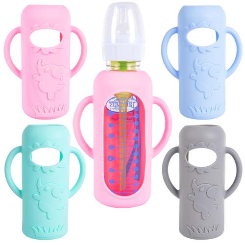 4-Pack Silicone Sleeves for Dr. Brown's 8 oz Glass Baby Bottles Drop-Proof Bottle Covers with Handles, BPA-Free Food-Grade Silicone, Thermal Insulated, Easy-Grip Design