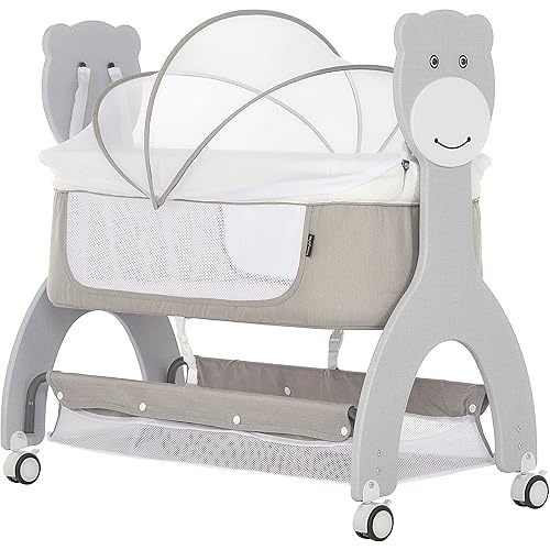 Cub Portable Bassinet in Grey, Multi-Use Baby Bassinet with Locking Wheels, Large Storage Basket, Mattress Pad Included, JPMA Certified