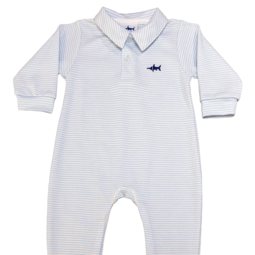 Light Blue Stripe Polo Romper - Baby Bloomers