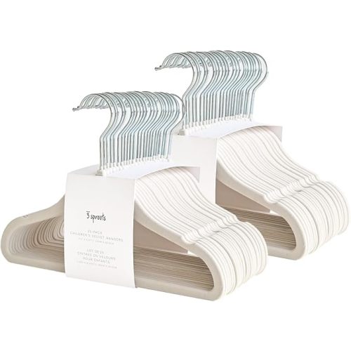 3 Sprouts Velvet Baby Hangers - Non-Slip Hanger for Infant, Toddler, Baby Clothes - Closet Kids Hangers with Slim Design, Nordic Colors, Pack of 50 - Cream