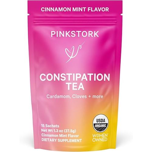 Pink Stork Organic Constipation Tea - Natural & Gentle Support for Digestion, Gas, and Constipation - Prenatal Essentials - Pregnancy and Postpartum Must Haves - 15 Sachets Cinamon Mint Laxative Tea