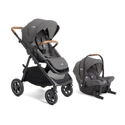 Hazel Height Adjustable Stroller – Travel-Friendly Stroller with Height Adjustable Seat, Multi-Position Recline + Joie Mint Latch Base-Free Infant Car Seat – Travel System (Thunder)