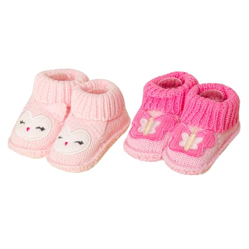 TJCONETJC Baby Booties Newborn Infant Hand Crochet Knit Cotton Shoes Booties First Walking Slippers Indoor House Shoes for Baby 2 Pairs