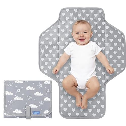 Baby Portable Changing Pad Travel - Waterproof Compact Diaper Changing Mat with Built-in Pillow - Lightweight & Foldable Baby Diaper Changer, Newborn Shower Gifts