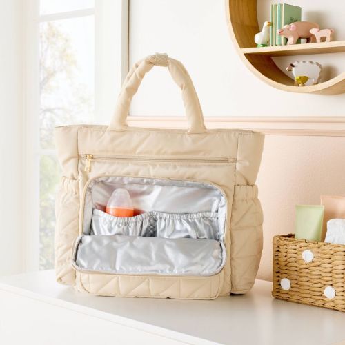 Quilted Diaper Backpack Tote - Tan