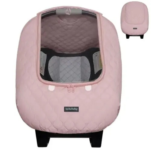 liuliuby Baby Car Seat Weather Shield | Warm Quilted Winter Cover with Clear Window for Infant Carseat | Keeps Babies & Newborn Protected in Cold | Car Seat Cover for Boys & Girls (Pink)